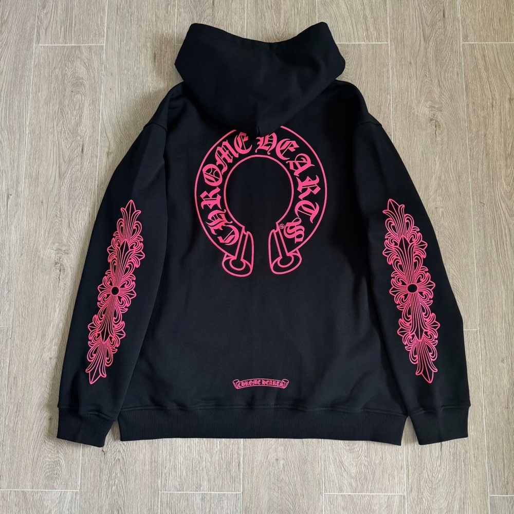 Chrome Hearts Black and Pink Graphic Zip-Up Sweater